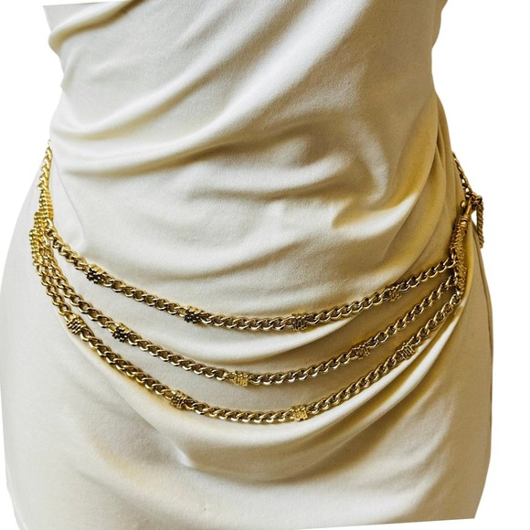 ST. John Chain Multi Belt Necklace VTG signed Gold Plated High end designer 38\